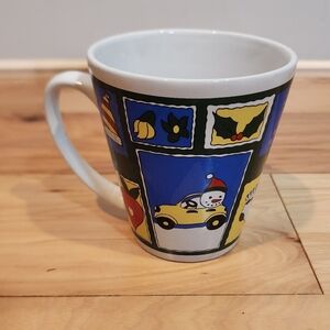 Emerald Courcron vintage winter theme mug. Small nick in handle as pictured